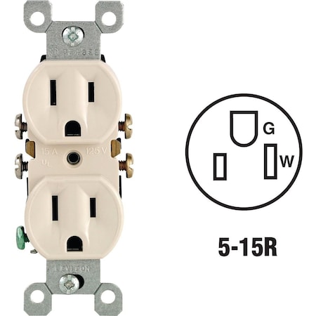 Leviton Straight Blade Receptacle, 5-15R, 15 A, 125V AC, 2 Pole, 3 Wire, Grounded 216-05320-TCP